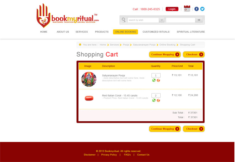 BookMyRitual Shopping Cart Page Design