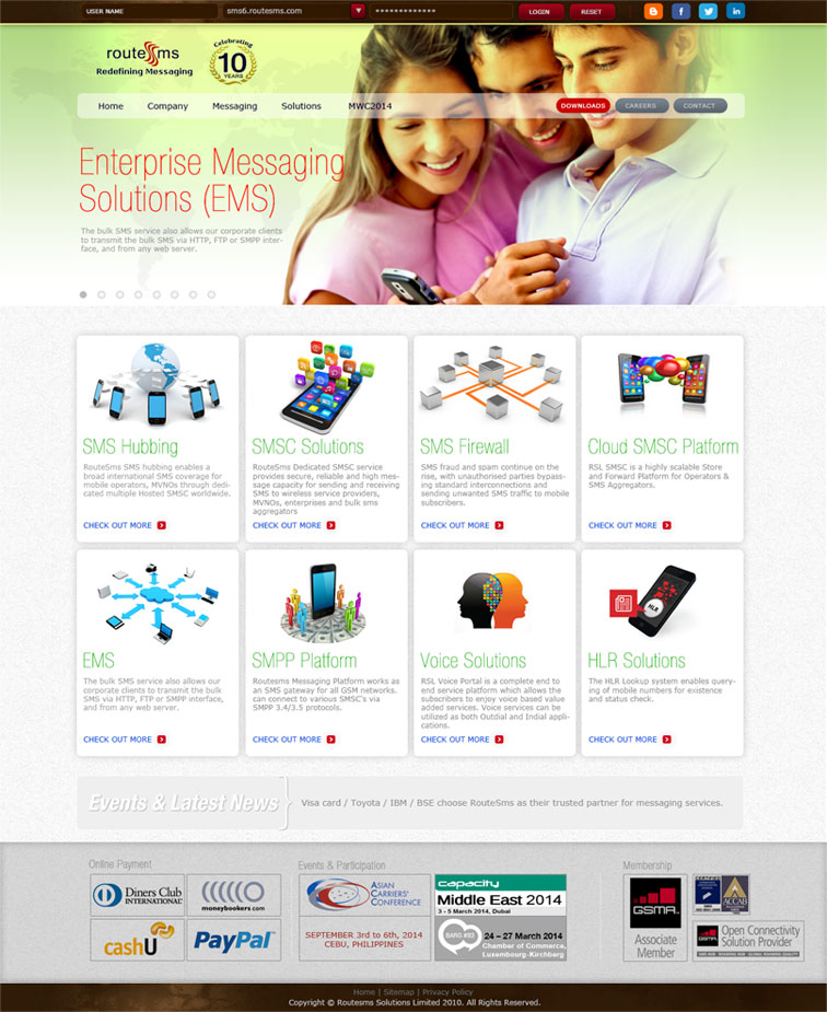 Routesms home page layout