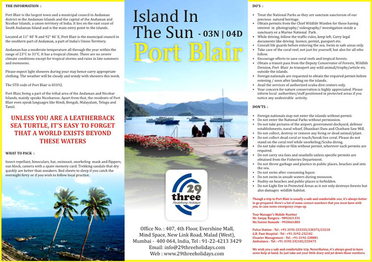 Port Blair tour Brochure artwork front design