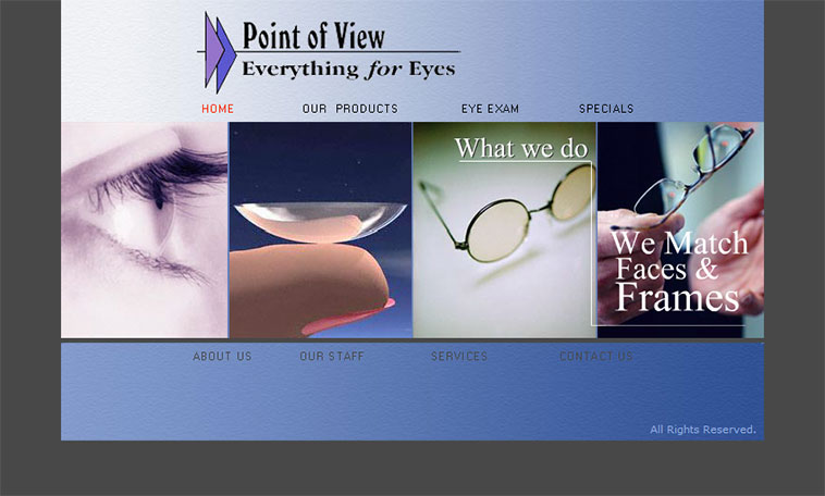 Point Of View Eyewear Home Page Layout
