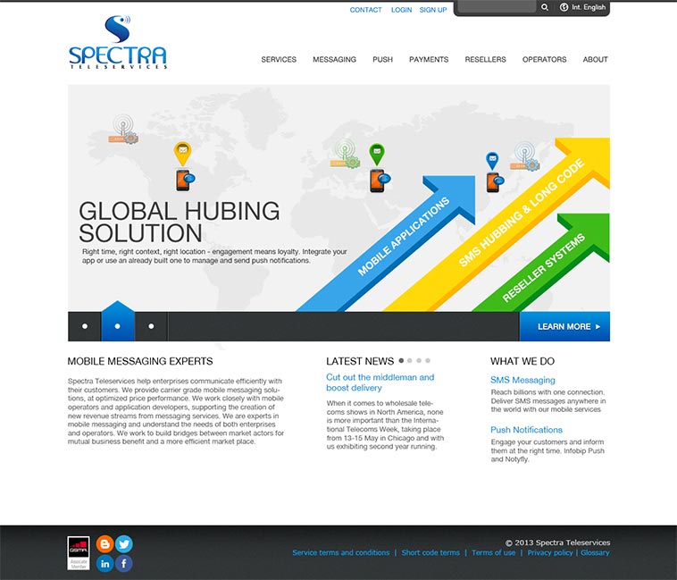 Spectra Teleservices Home page layout