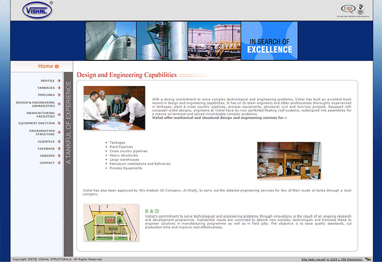 Vishal Structurals Internal page layout