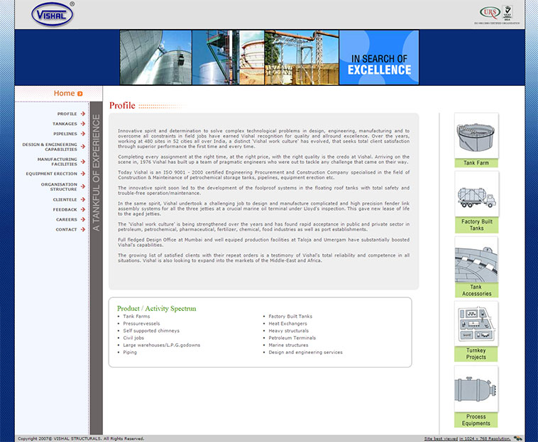 Vishal Structurals Profile page layout