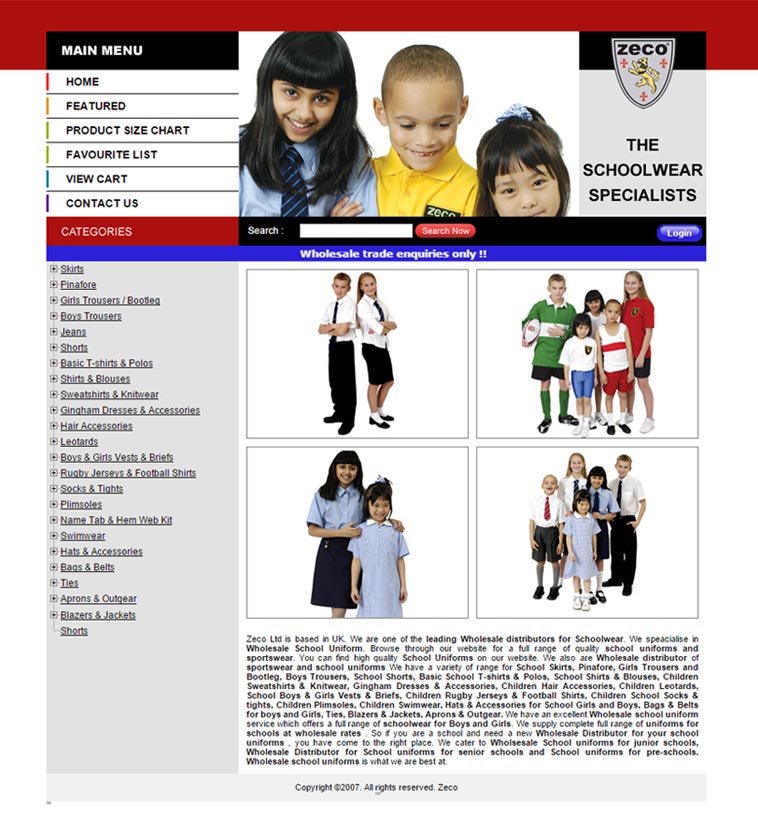Zecoschoolwear Ltd Homepage Layout
